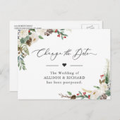 日程変更 ラスティック ウィンター フローラル 延期 ポストカード (正面/裏面)