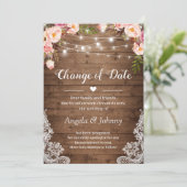 日程変更 ラスティック フローラルレース ストリングライト 招待状 (スタンド正面)