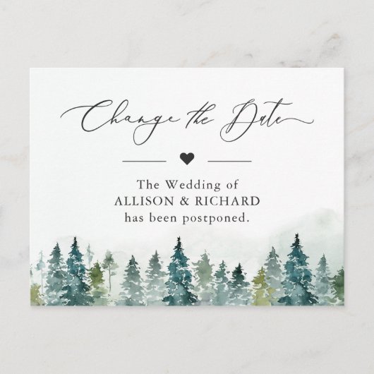 日程変更 冬の森の松の木延期しました ポストカード (正面)