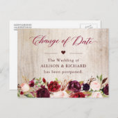 日程変更 木製 ヴィンテージ ワイン 赤 花 ポストカード (正面/裏面)