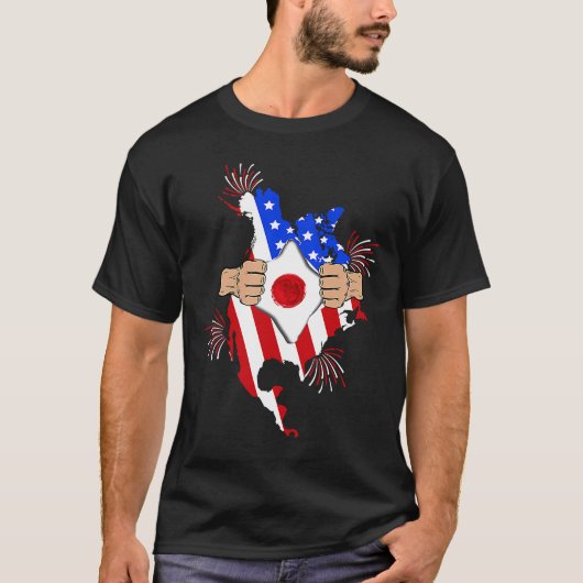 日系血液インサイド日本のアメリカ国旗プライドD Tシャツ (正面)