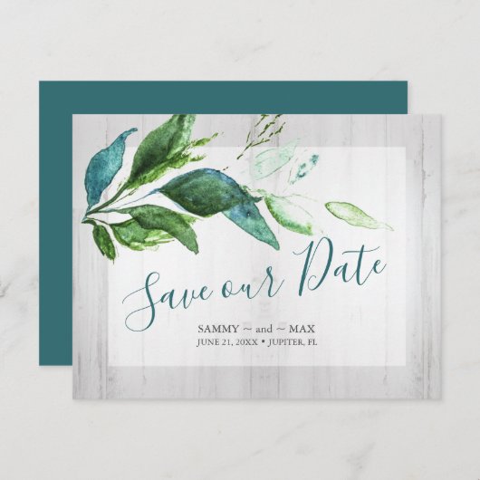 日素朴付の水の色を保存する木材と葉 セーブザデート (正面/裏面)