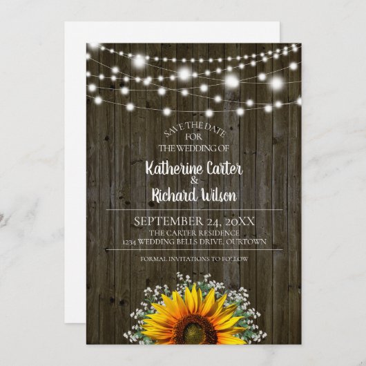 日素朴付を保存したひまわり結婚式 招待状 (正面/裏面)