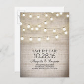 日素朴付を保存するバーラップとストリングライト 案内ポストカード (正面/裏面)