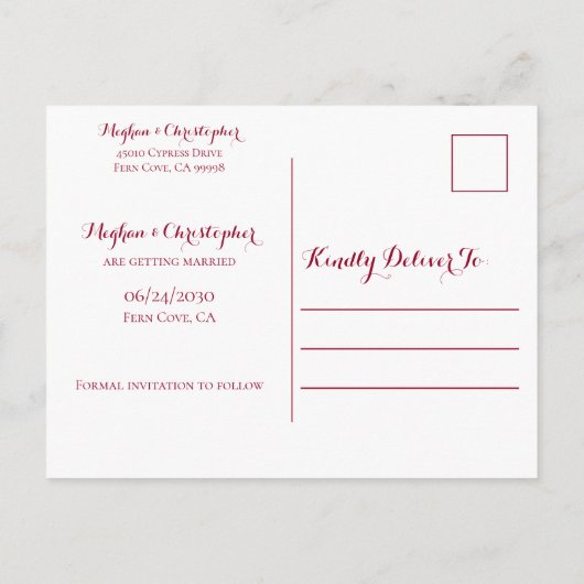 日素朴付を保存するマルーンの木ひまわり結婚式 案内ポストカード (裏面)