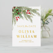 日素朴付を保存する緑のクリスマス 箔招待状 (立ち正面)