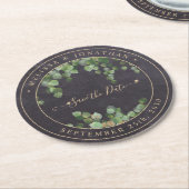 日素朴付を保存する緑の金ゴールド結婚式 ラウンドペーパーコースター (アングル)