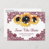 日素朴付を除くバーガンディひまわり結婚式 案内ポストカード (正面/裏面)