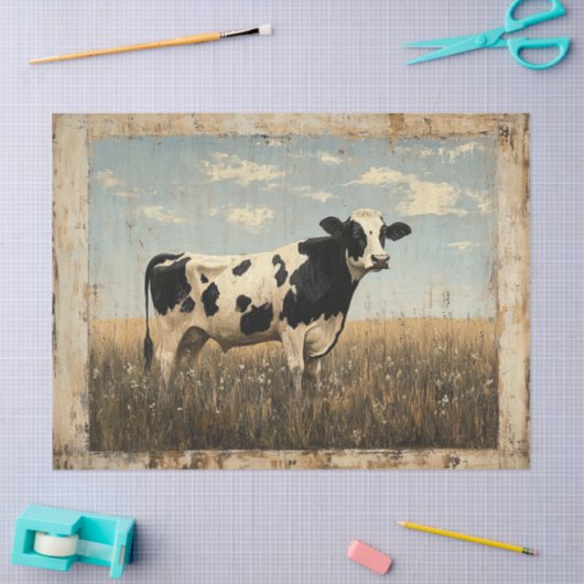 日素朴絵を描照の草原の牛の肉 薄葉紙 (クラフト)