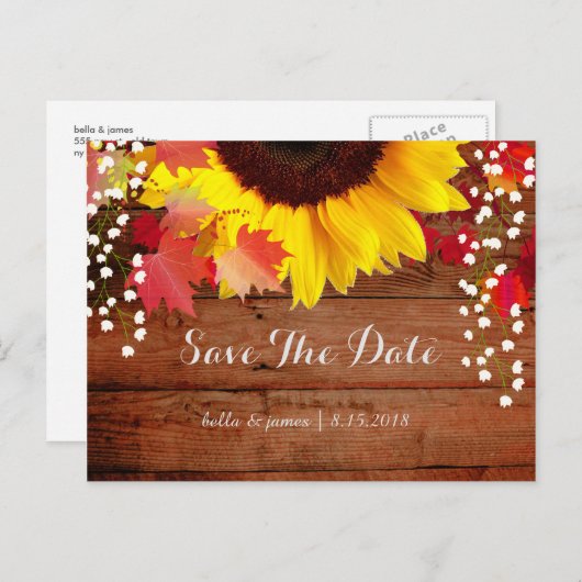 日素朴花の結婚式Date Cardを保存 案内ポストカード (正面/裏面)