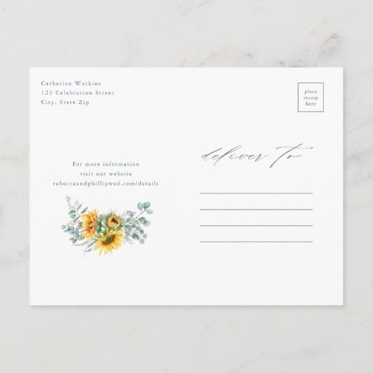 日素朴花ユーカリ結婚式の日付を保存 案内ポストカード (裏面)