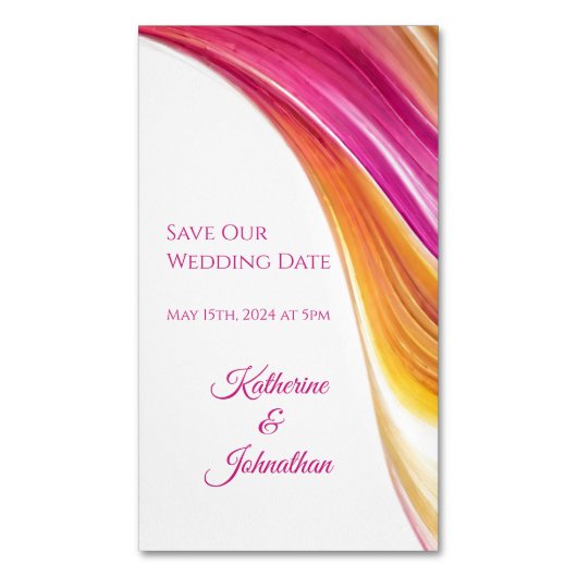 日結婚付救日モダン – ピンク・オレンジ・イエロー –  マグネット名刺 (正面縦)