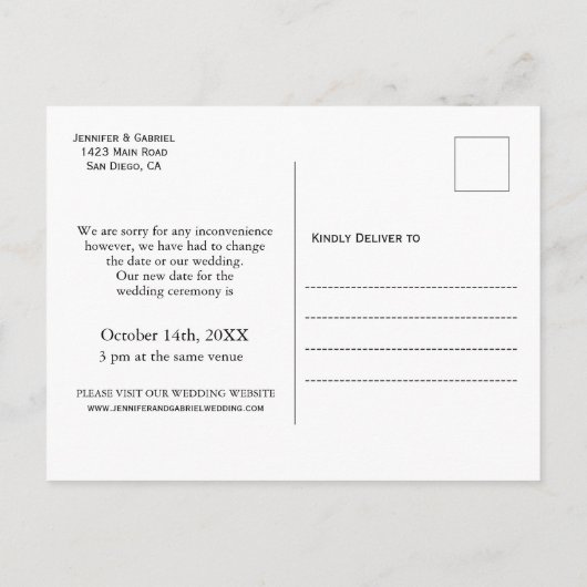 日結婚延びのシンプル写真 案内ポストカード (裏面)