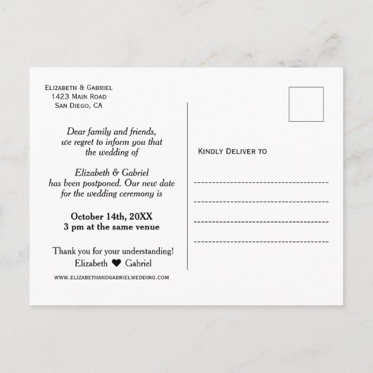 日結婚延びのシンプル写真 案内ポストカード (裏面)