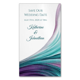 日結婚救付のモダン紫とティール（緑がかった色） マグネット名刺