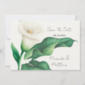 日絵を描付を保存する緑の葉を持つ白いユリ 招待状 (正面)