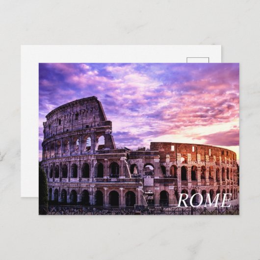 日絵を描入りポストカードでのローマのコロッセウムの ポストカード (正面/裏面)