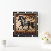 日絵を描照:木目カスタム スクエア壁時計 (ホーム)