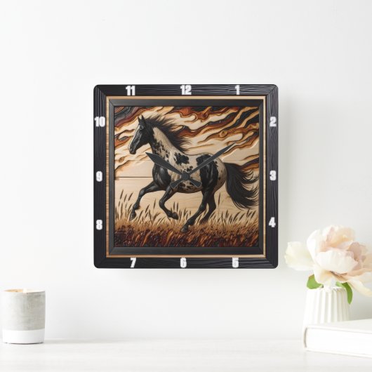 日絵を描照:木目カスタム スクエア壁時計 (ホーム)