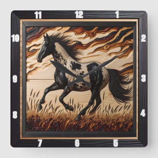 日絵を描照:木目カスタム スクエア壁時計 (正面)