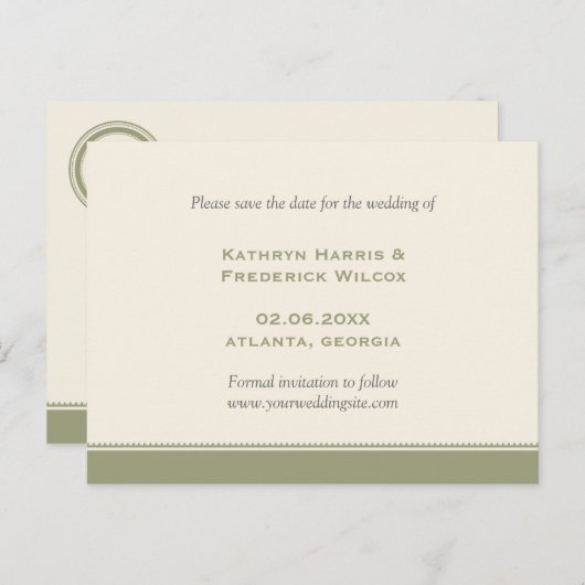 日縁ど付きハガキを保存する緑のカスタム結婚式 案内ポストカード (正面/裏面)