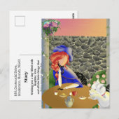 日落时分的咖啡馆里的狗与女士明信片 ポストカード (正面/裏面)