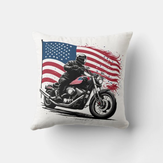 日誇りを持った没の輝きのアメリカ国旗を持つライダー クッション (裏面)