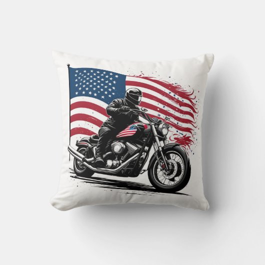 日誇りを持った没の輝きのアメリカ国旗を持つライダー クッション (正面)