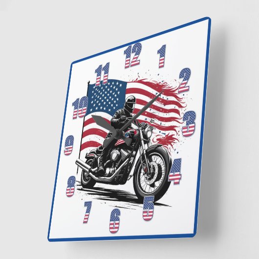日誇りを持った没の輝きのアメリカ国旗を持つライダー スクエア壁時計 (傾斜)