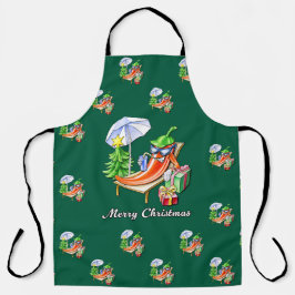 日除けと木の下の子供のような陽気なクリスマス エプロン