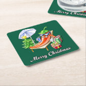 日除けと木の下の子供のような陽気なクリスマス スクエアペーパーコースター (アングル)