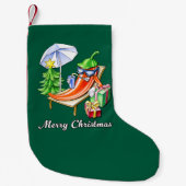 日除けと木の下の子供のような陽気なクリスマス スモールクリスマスストッキング (正面)