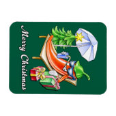 日除けと木の下の子供のような陽気なクリスマス マグネット (横)