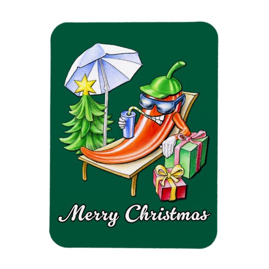 日除けと木の下の子供のような陽気なクリスマス マグネット (縦)