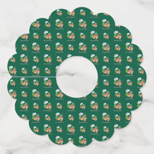 日除けと木の下の子供のような陽気なクリスマス ワイングラスタグ (正面)