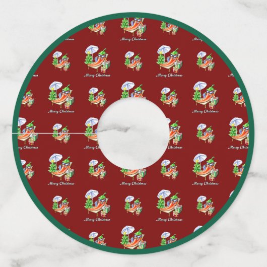 日除けと木の下の子供のような陽気なクリスマス ワイングラスタグ (正面)