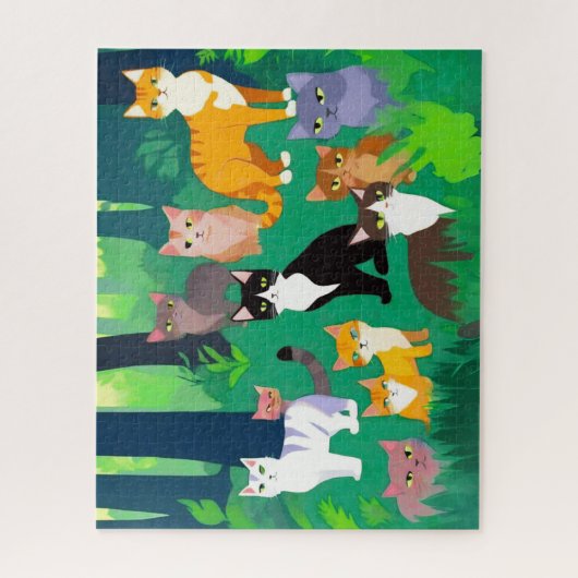 日陰の森の中での猫の集まり ジグソーパズル (縦)