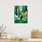 日陰の森の中での猫の集まり ポスター (キッチン)