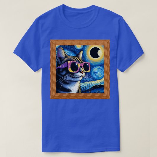 日食にサングラスをかけている星空の夜猫 Tシャツ (デザイン正面)