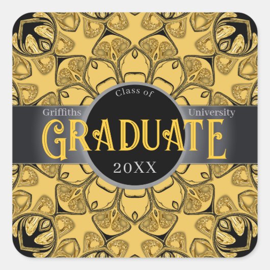 日食ひまわりマンダラ卒業ステッカー スクエアシール (正面)