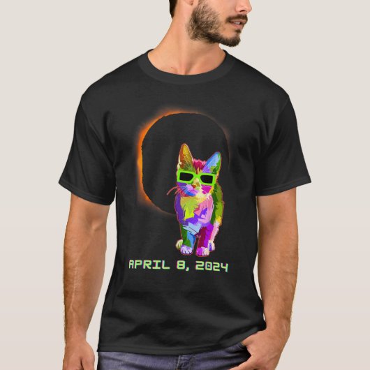 日食メガネをかけた猫 Tシャツ (正面)