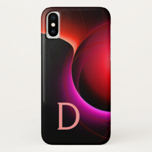 日食モノグラム鮮やかブラックバイオレットピンク iPhone X ケース