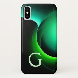 日食モノグラム鮮やか黒緑 iPhone X ケース
