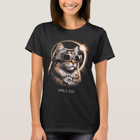 日食太陽のの眼鏡を太陽の着たEclipse猫 Tシャツ (正面)