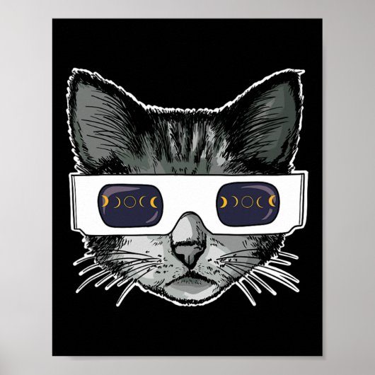 日食太陽の眼鏡を掛け太陽のた日食猫 ポスター (正面)