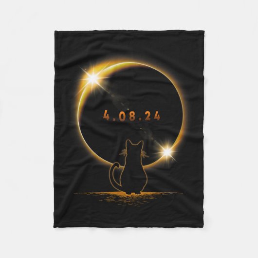 日食太陽の眼鏡を掛け太陽のたEclipse T猫 フリースブランケット (正面)