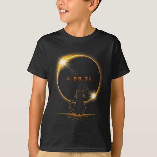 日食太陽の眼鏡を掛け太陽のたEclipse T猫 Tシャツ (正面)