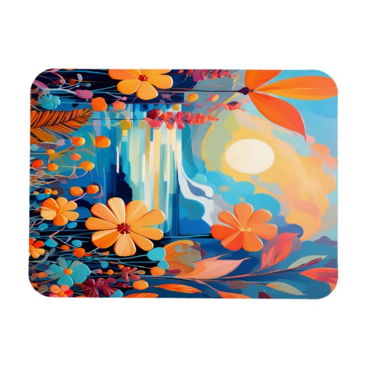 日鮮やかの入りフローラ風景自然アート マグネット (横)