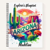 日鮮やかの入り時にサボテンを持つアリゾナの風景 ノートブック (正面)