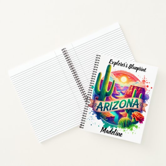 日鮮やかの入り時にサボテンを持つアリゾナの風景 ノートブック (内部)